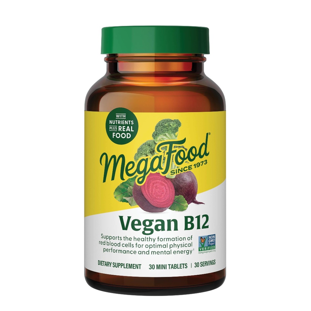 Megafood Vegan Vitamina B12, vitamina B Suplimentul cu vitamina B6, B12 Vitamine, și acid folic, susține producția de energie celulară, sistemul nervos Sănătate și funcția cardiovasculară - 30 comprimate
