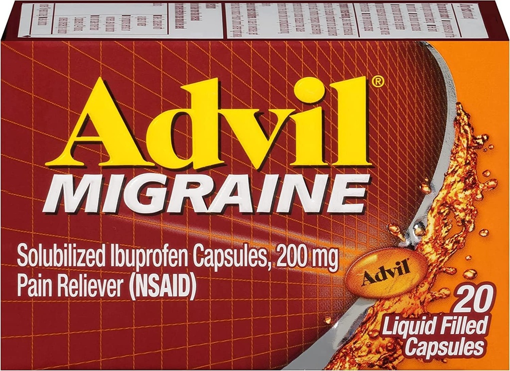 Capsule umplute cu Advil Migrene lichid - 20 ct, ambalaj cu 5 capsule