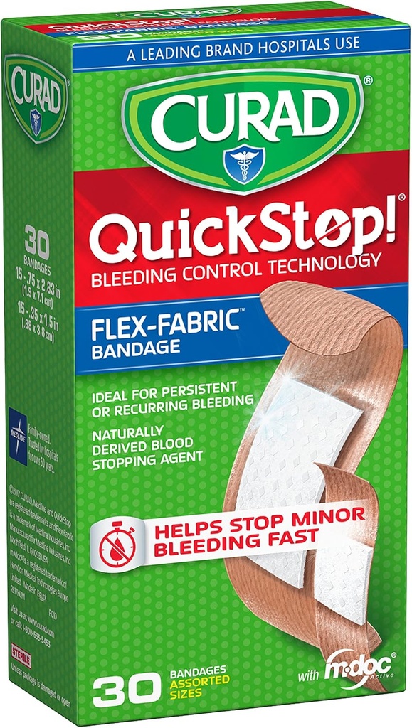 CURAD QuickStop Control sângerare Bandaje flexibile tesatura, dimensiuni asortate, 30 Conte