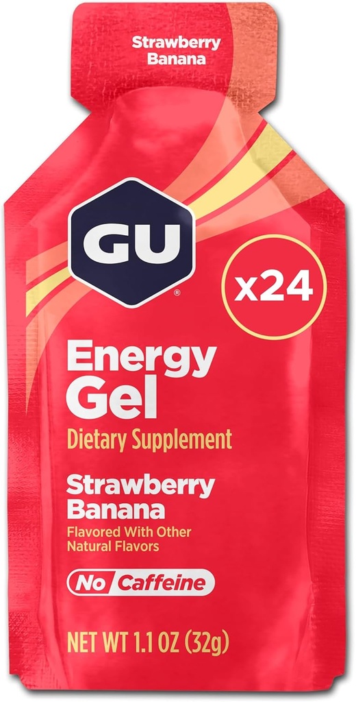 GU Energie Original Sports Nutrition Energy Gel, Strawberry Banana, 24 Conte Box