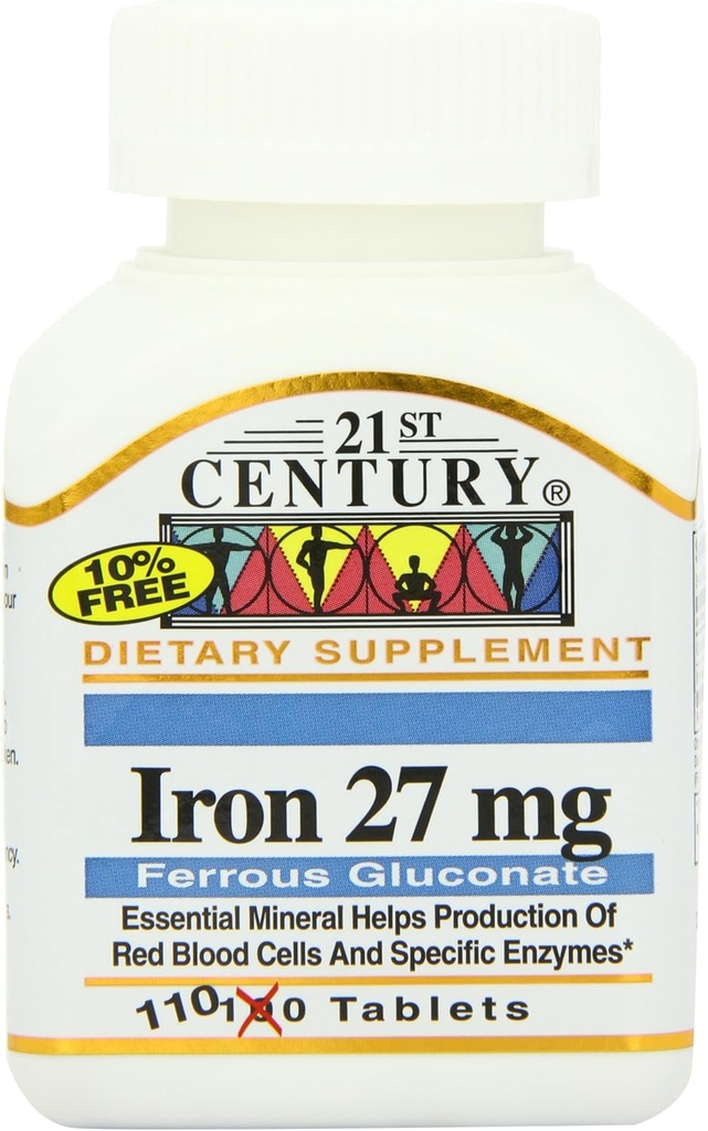 21st Century Iron 27 Mg Ferros Gluconate Tablets, 110 Count (Pachet de 2)