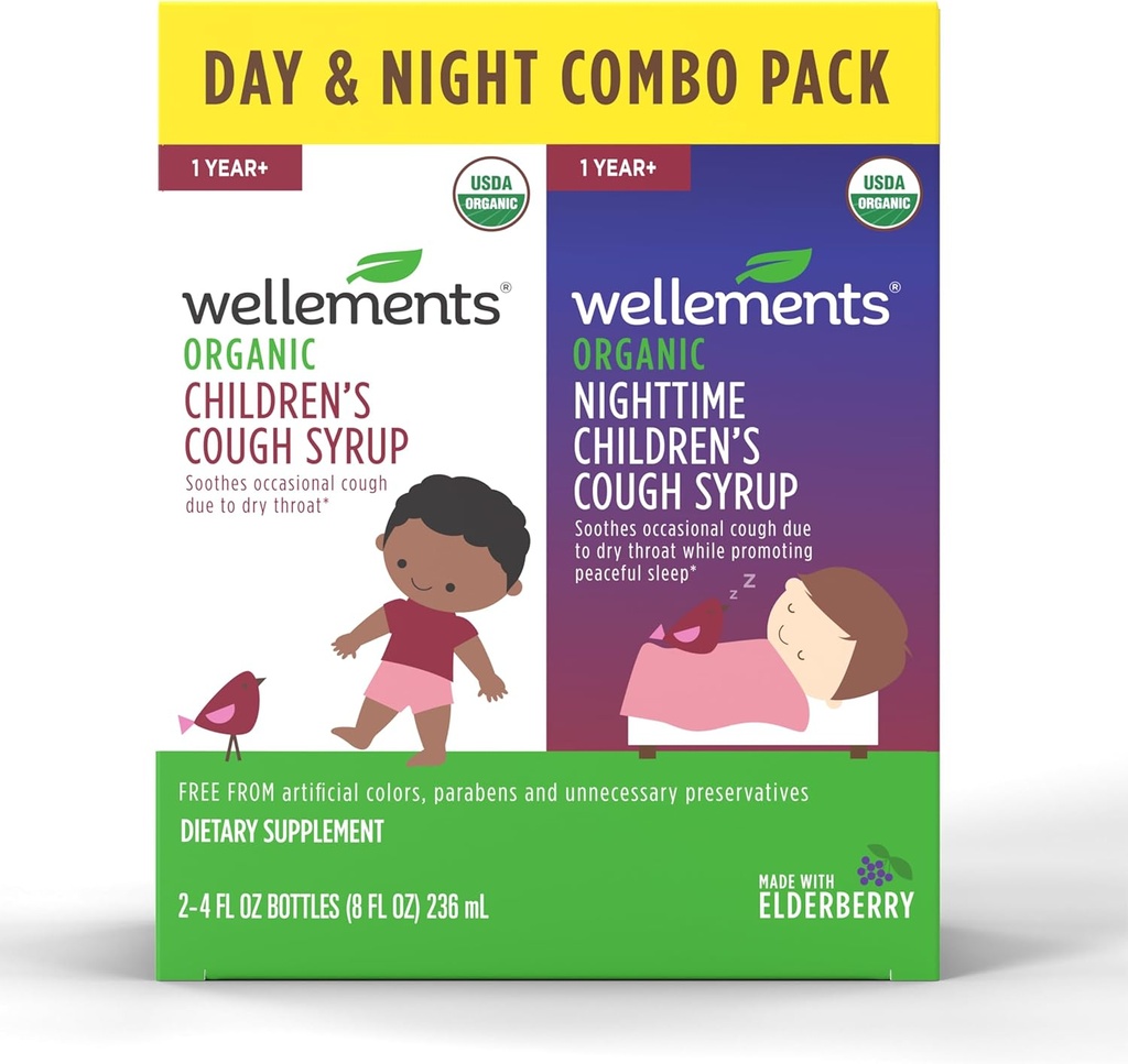 Wellements Organic Day & Nighttime Tuse pentru copii Combo Siropul de Ziua Soothing & Nighttime Cough Relief USDA Organic 