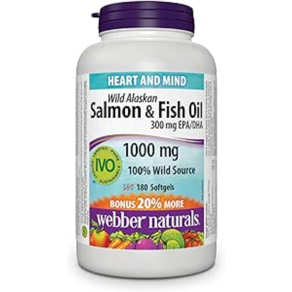 Webber Naturals Wild Salmon & Fish Oil 1000 mg (EPA 180 DHA 120) Dimensiune bonus 150+30 Softgels