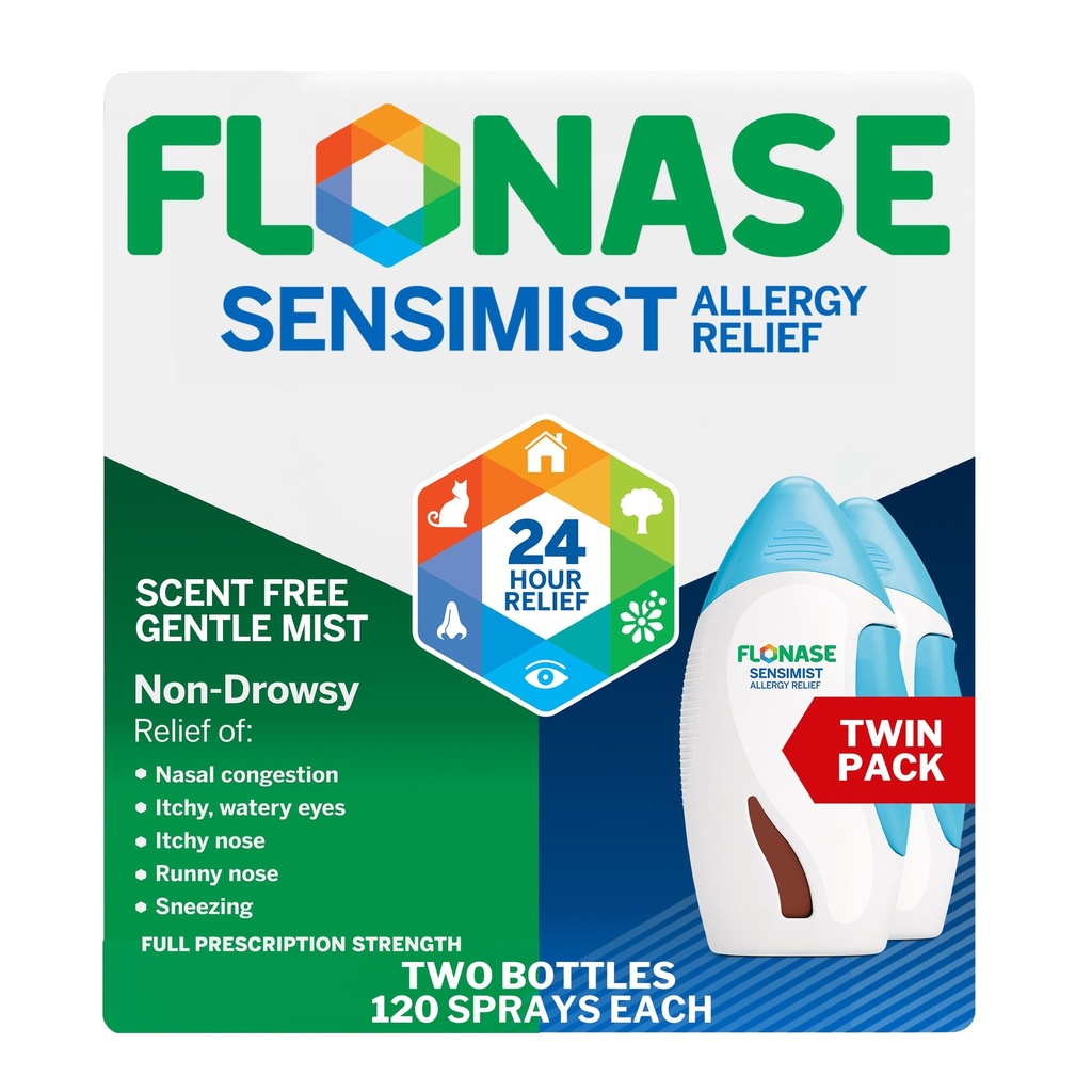 Flonase Senziist Alergie Relief Nasal Spray pentru non-Drowsy, 24-Hour Multi-Symptom Alergie Degajare 120 Spray-uri (Pachet de 2)