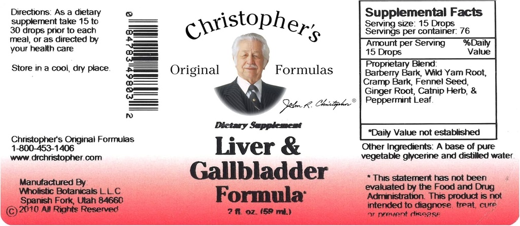Formula originala Christopher Liver & Gallbladder Formula, Herbal Supplement for Detox & Digestive Support, 2 fl oz