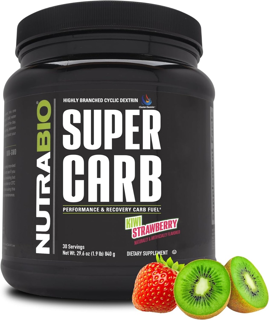 NutraBio Super Carb, Carbohidrat pulbere cu Cluster Dextrin & Electroliti, Advanced Carb Supliment pulbere pentru combustibil de antrenament, Performanță, și recuperarea musculară, Ciclic Dextrin, Kiwi Căpșuni, 30 Sv