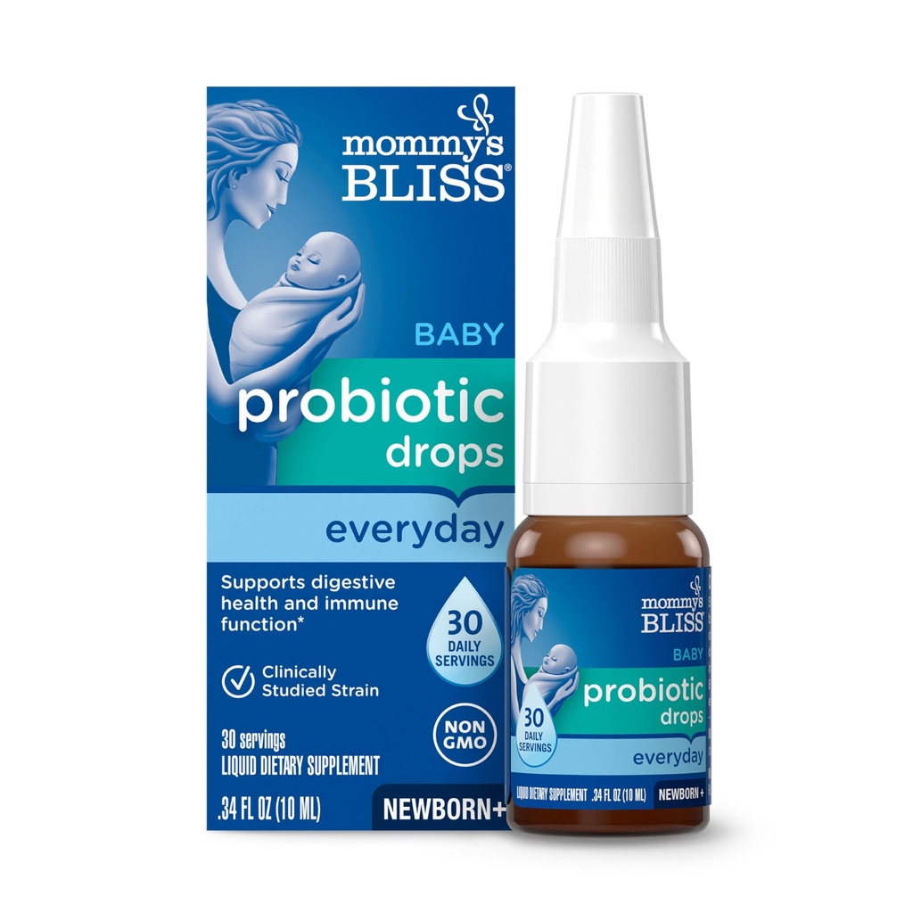 Bliss Baby Probiotic Drops, Daily Gas, Constipație și Colic Symptom Relief + Immune Support, Nou-născuți & Up, 0.34 Fl Oz (30 Servings)