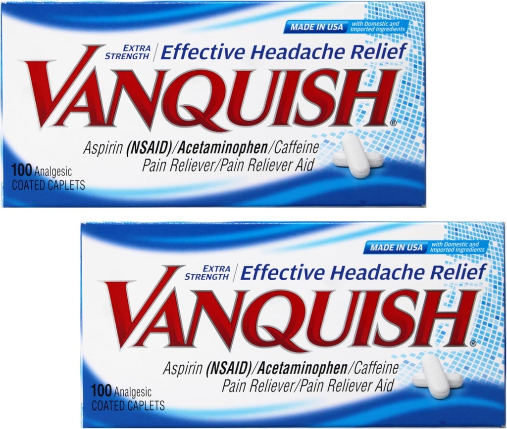 Vanquish Extra Putere Dureri de cap și durere Relief, cu Acetaminofen, Aspirina, și Cafeina 