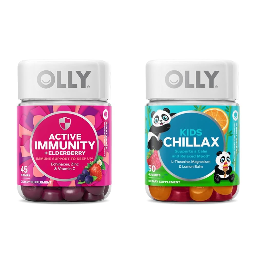 OLLY Gummy Imunitate activă+Elderberry, 45 Gummies Copii Chillax, Gummie de magneziu, Lemon Bals, Chews calm pentru copii 4+, 50 Conte