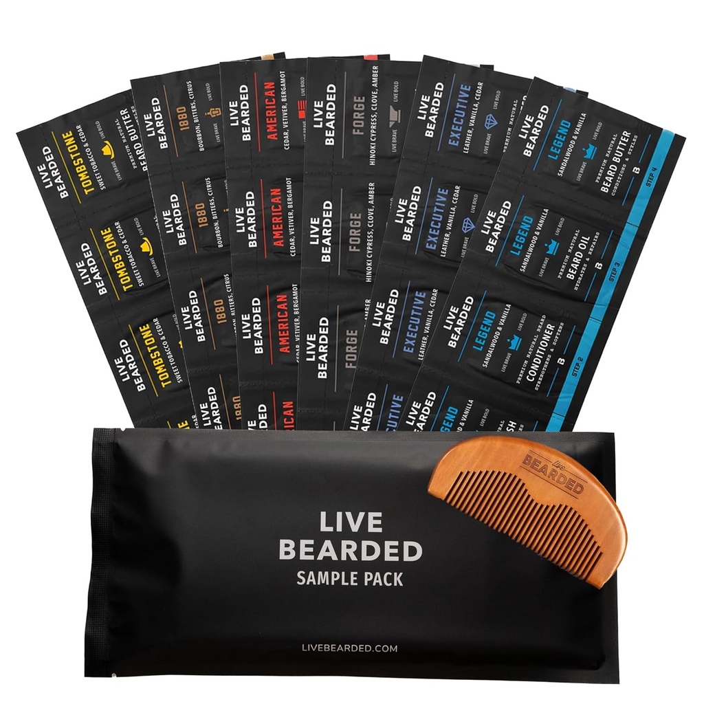 Live Beard Barbă ulei și unt de îngroșare Kit pachet eșantion cu Comb, Bonus Cadou - ingrediente naturale Shea, Argan, Jojoba - Suport pentru creștere - Made in the USA
