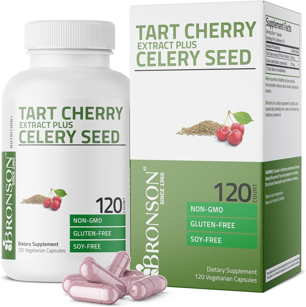 Bronson Tart Cherry Extract + Seminte de telina capsule - puternic Uric Acid Cleanse, comun de mobilitate de sprijin și musculare de recuperare supliment - non OMG Formula, 120 capsule vegetariene