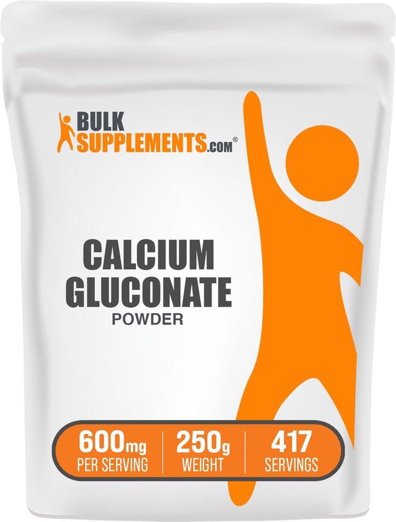BulkSupplements.com Pulbere de Gluconat de calciu - Supliment de calciu, Absorbed ușor - Fără aromă și gluten, 600 mg per Serving, 250g (8,8 oz) (Pachet de 1)