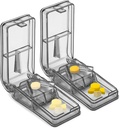 JohnBee 2PCS Pilula Cutter pentru pastile mici sau mari - Cel mai bun multipla Pilula Splitter vreodată - Design în Statele Unite ale Americii - Dublu ca o cutie de tablete - Nu este potrivit pentru pastile mici (Gray)