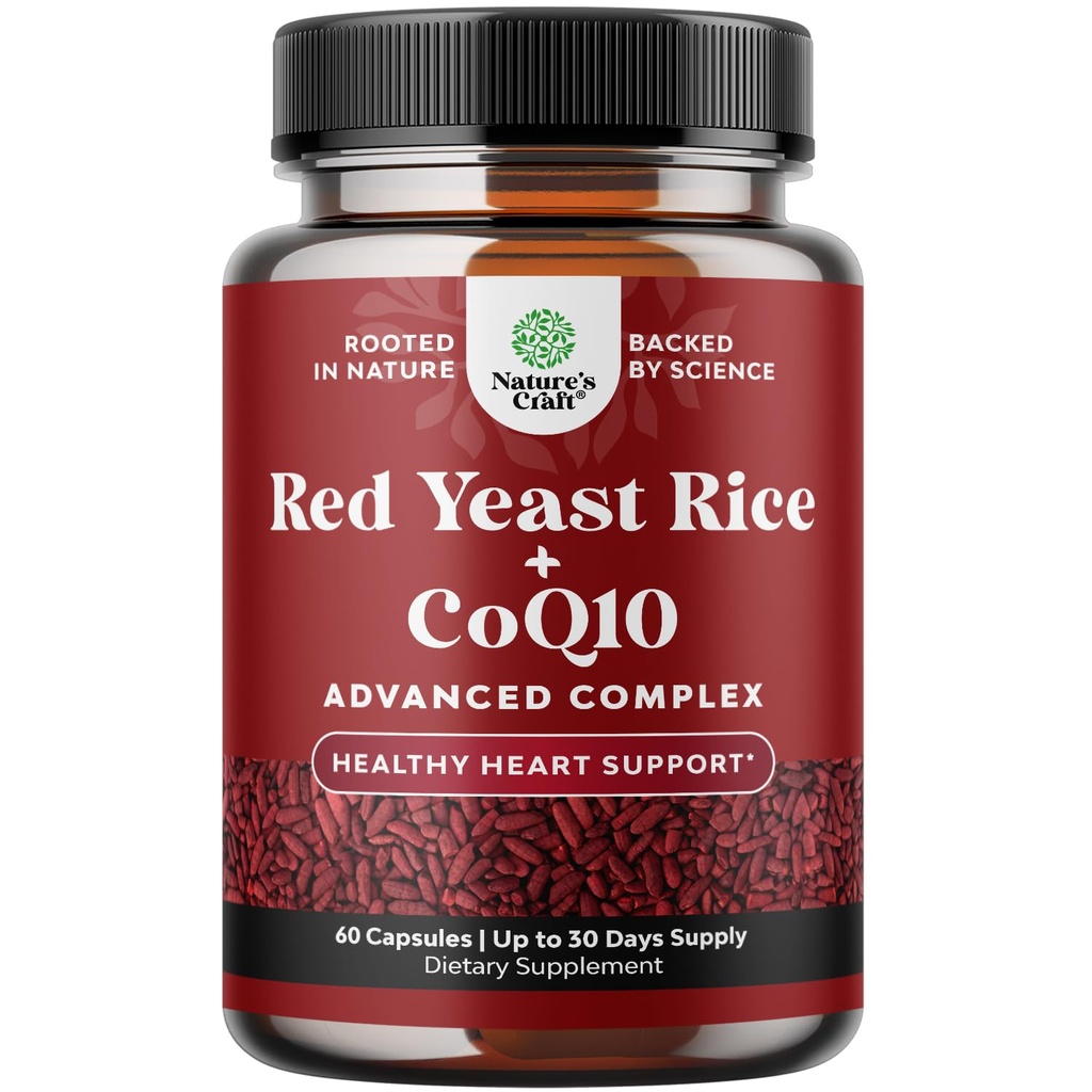 Red Yeast Rice cu supliment CoQ10 - Advanced Healthy Heart & Healthy Cholesterol Levels Formula pentru bărbaţi şi femei - extra Putere Capsule cu Red Yeast Rice 1200 mg capsule cu CoQ10-60 Număr