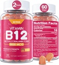 NEVASS Vitamina B12 10000 mcg (Metil B12) Gume cu vitamina D3, B9 Vitamina Folate, vitamina C, pentru energie Boost & Metabolism, Sistem nervos, Oase puternice, Suport imun, Zahăr scăzut, 120 Conte