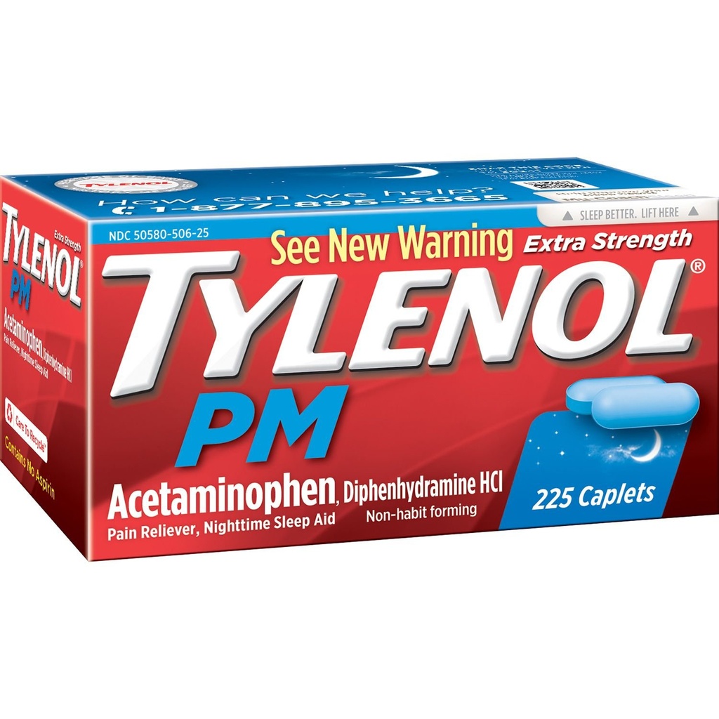 Tylenol Pm Durere extra-rezistență Reliever + Ajutor pentru somn, 225-caplete (1 ambalaj)