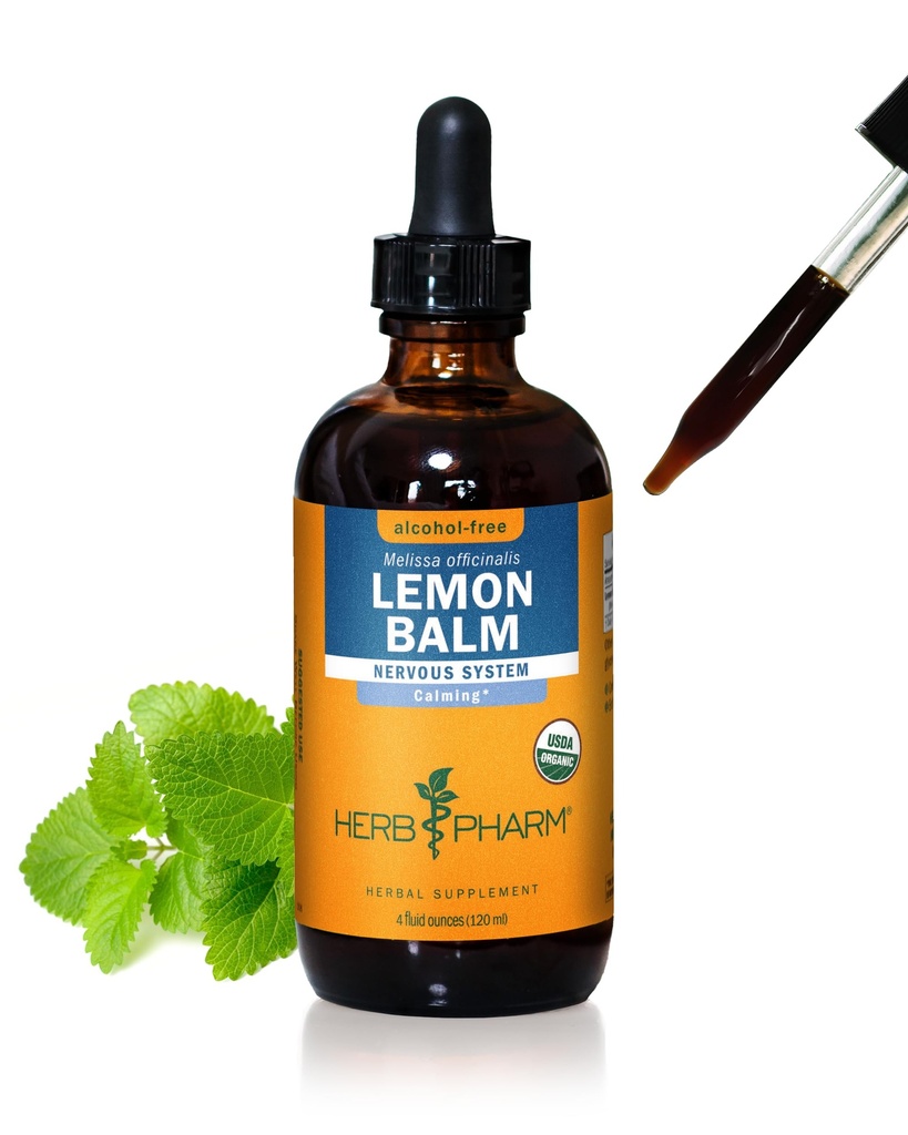 Herb Pharm Certified Organic Lemon Balm Extract lichid pentru calmarea suport sistem nervos, alcool-liber Glicerite, 4 Once
