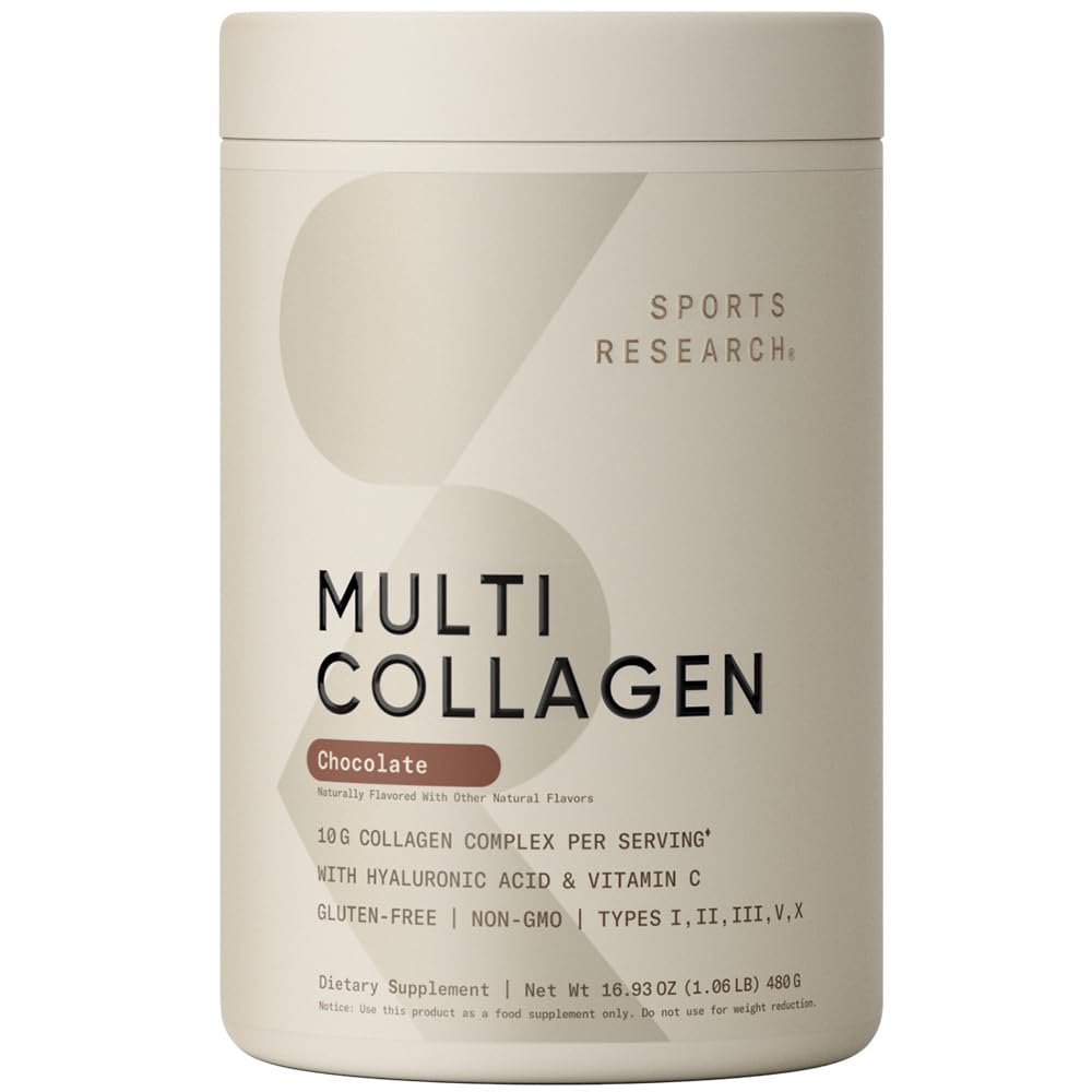 Sports Research Multi Colagen Proteine pulbere (tip I, II, III, V, X) cu acid hialuronic + vitamina C 