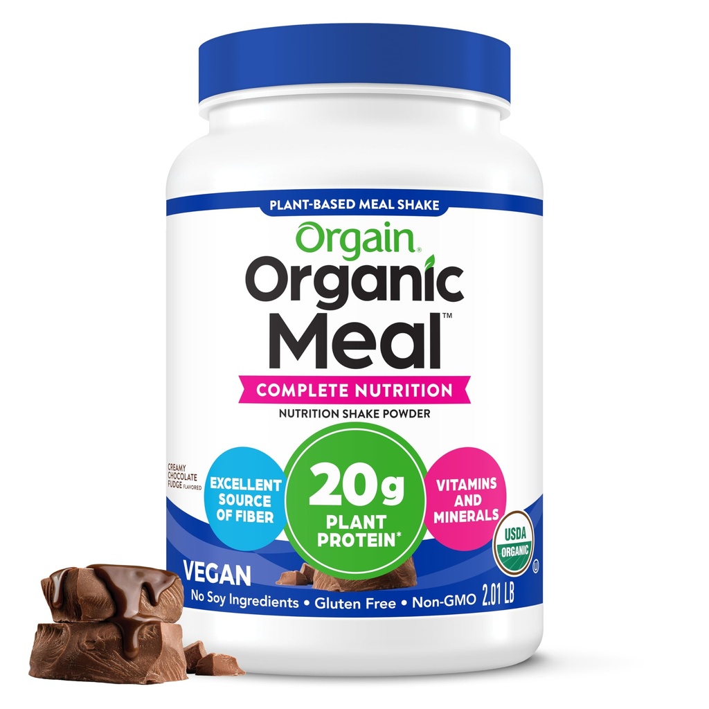 Orgain Organic Vegan Masă de înlocuire Pulbere de proteine, cremoase de ciocolată Fudge - 20g de proteine pe bază de plante, Gluten gratuit, lactate, Lactoză gratuit, Soy gratuit, fără zahăr adăugat, pentru Smoothies & Shakes - 2.03lb