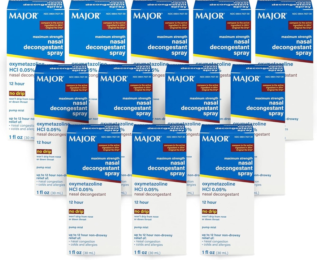 Rezistenta maxima maxima Nasal Spray decongestant, HCl Oxymetazolina 0.05% Pompa Mist, Spray nazal non-drowsy, pana la 12-Hour Relief de congestia nazala, Frigideri si Alergii 1 Fl. Oz. (12-Pack)