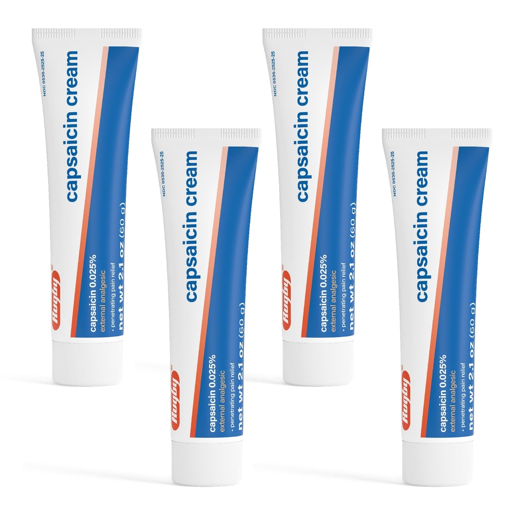 Rugby Capsaicina 0.02% Crema pentru ameliorarea durerii penetrante - 2.1 Oz (60g) (4 ambalaj)