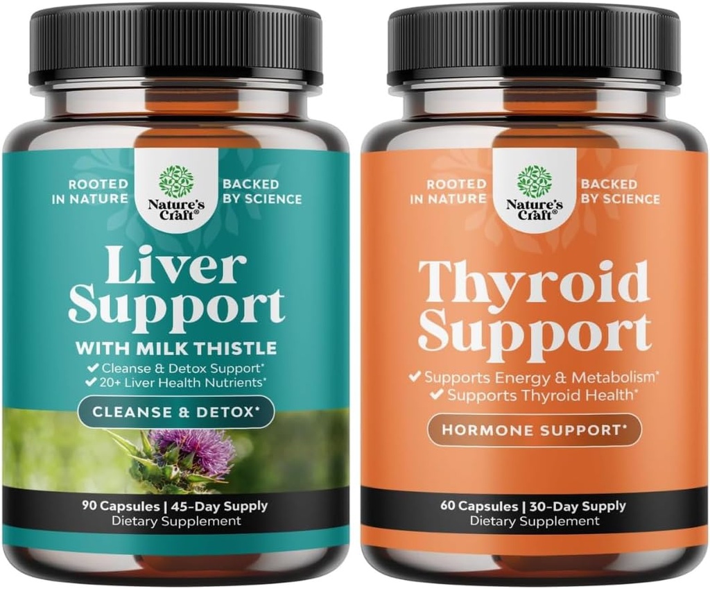 Bundle of Liver Cleanse Detox & Reparation - Silymarin Milk Thistle Root, Beetroot & Artichoke Extract & Suport tiroidian - L Tyrosine, Bladderwrack, Selenium & Ashwagandha pentru echilibrul hormonal
