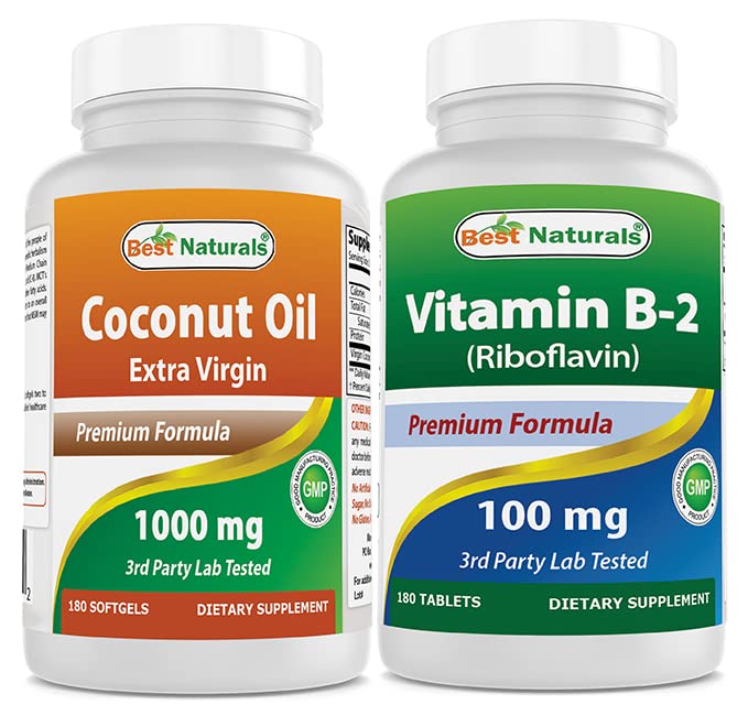 Cel mai bun ulei de cocos natural 1000 mg și vitamina B2 (Riboflavină) 100 mg