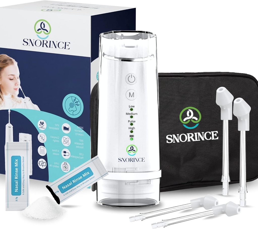 Sistem de irigare nazala pentru Sinus Relief - Portabil Neti Electric Neti Pot Curatenie nas - Sinus Flush Kit pentru adulti & copii, Home & Travel cu 4 Moduri de clătire, 4 Duze, 40 Pachete de sare