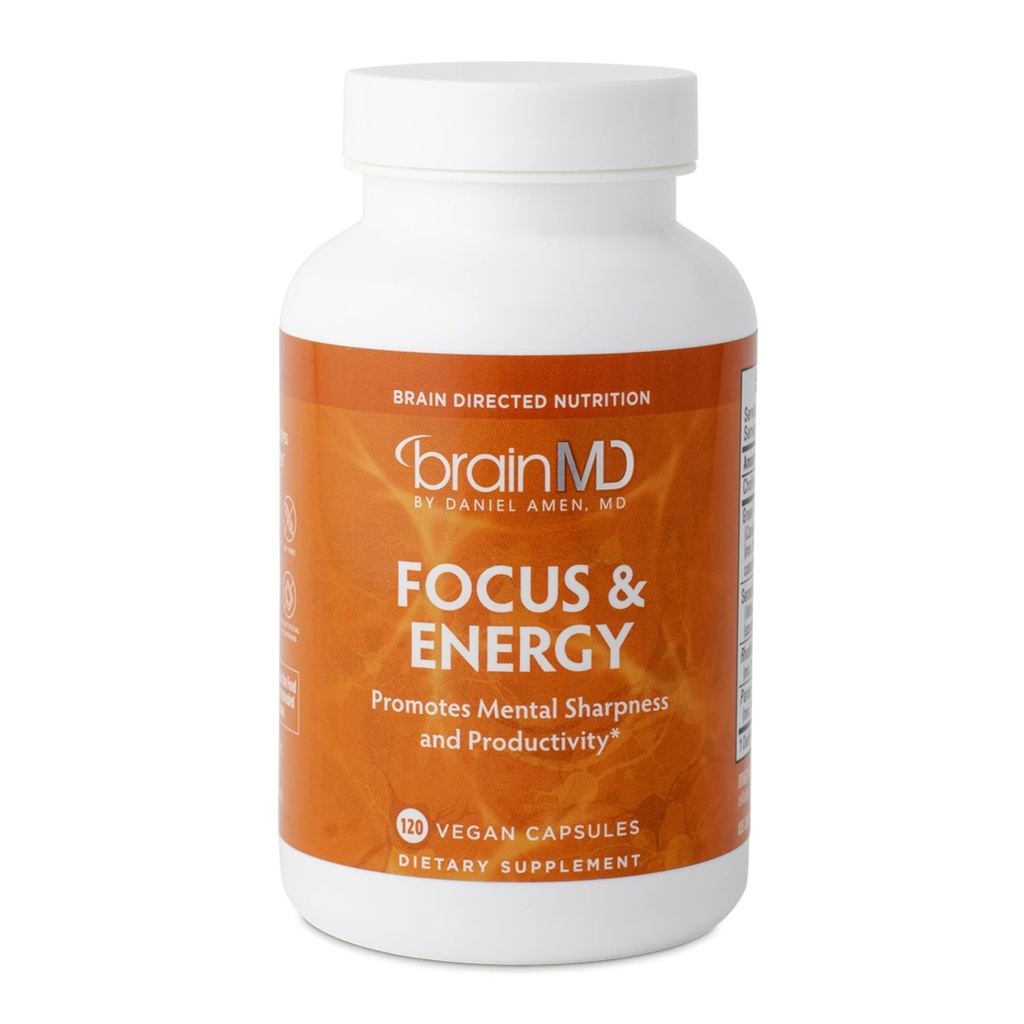 Dr Amen BrainMD Focus & Energy - 120 capsule - Booster de rezistenţă mentală, promovează concentrarea şi atenţia - Cafeina gratuit, gluten gratuit - 30 Serviri