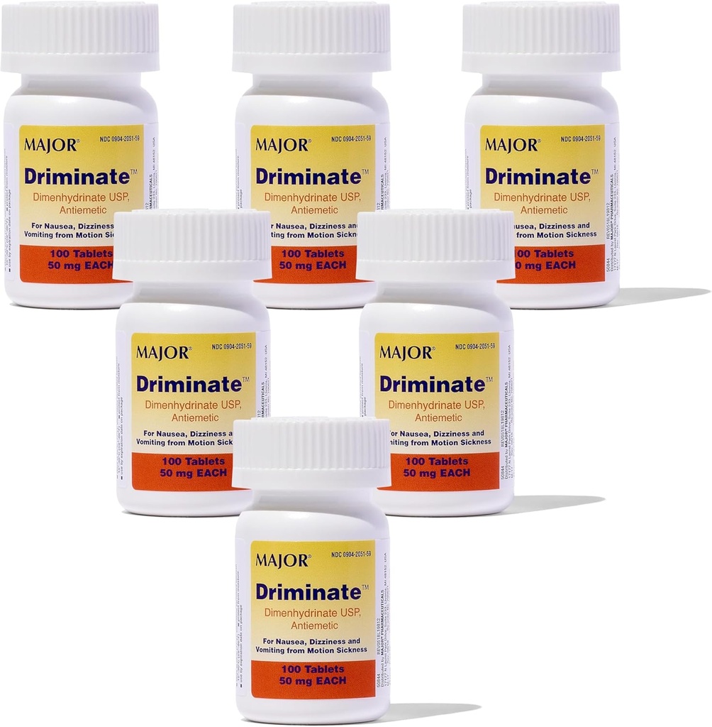 Driminat major - Dimenhidrinat 50 mg Tablete de rău de mişcare - medicament antigreaţă - 100 comprimate (6 ambalaj)