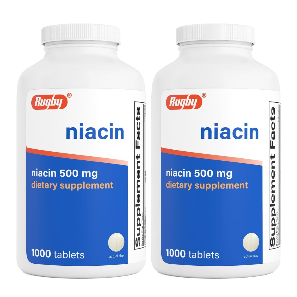 Rugby Niacin 500mg - Supliment vitamina B3 pentru bărbaţi şi femei - 1000 comprimate (2-pachet)