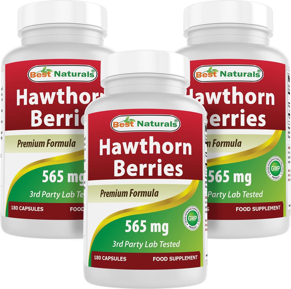 Cele mai bune Naturale Hawthorn Berry 565 mg 180 capsule (180 Conte (Pachet de 3)