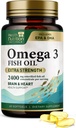 Omega 3 ulei de pește 2400 mg - Triple Putere Omega-3 Suplimente - Natural Brain Heart Health & Imunity Support - Acidi grasi cu EPA & DHA - Wild Caught supliment de ulei de pește purificat - 60 Softgels