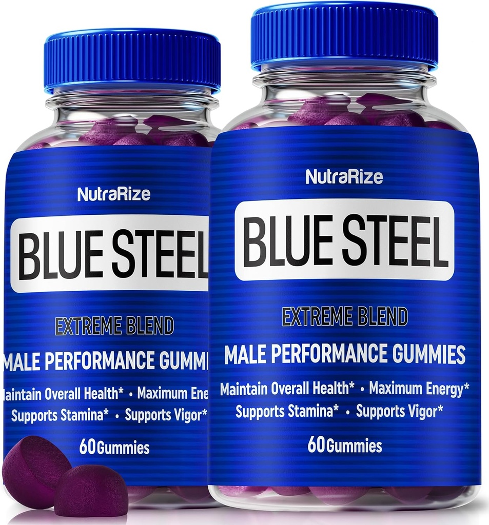 (2 ambalaj) Gummie albastru din oțel pentru bărbați, nutriție zilnică pentru a stimula încrederea și sănătatea generală, Toate Suplimentul Natural pentru a sprijini performanța de vârf, Gummy oficial de sex masculin, recenzii BlueSteel (120 de gume)