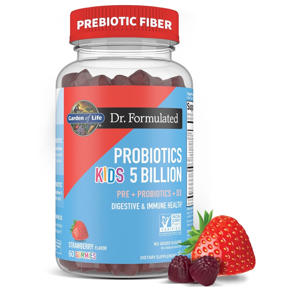 Gradina de viata Dr Formulat 5 Miliarde CFU Fibra prebiotica, Probiotic si vitamina D3 Gume pentru copii Digestive & Imuna Sanatate 