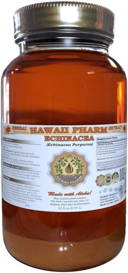 Hawaii Pharm Echinacea Extract lichid, Echinacea organică (Echinacea Purpurea) Tinctură Supliment 32 oz Nefiltrat