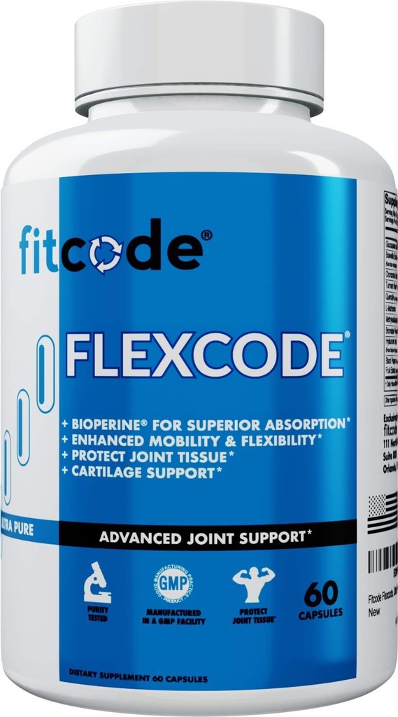 cod potrivit Flexcode Suport Comun Ultra Premium, Glucosamină, Turmeric, MSM, Chondroitin, Acid hialuronic, Gluten-Free, pentru bărbaţi şi femei (30 Servings)