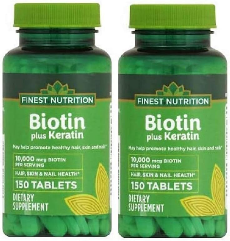 Finest Nutrition Biotin Plus Keratina - 10000 mcg - 300 Count - 2 ambalaj