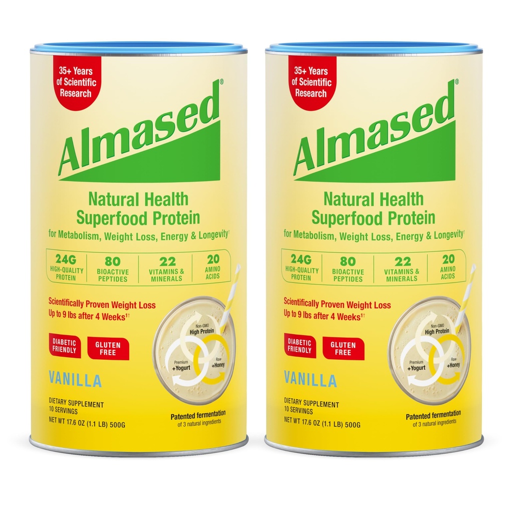 Almased Vanilla Masă de înlocuire Shake - Low-Glycemic High Plant Base Proteine pulbere- Greutate nutriţională Health Supplement - Vanilla Flavor - 17,6 oz (1.1 Pound (2 ambalaj))