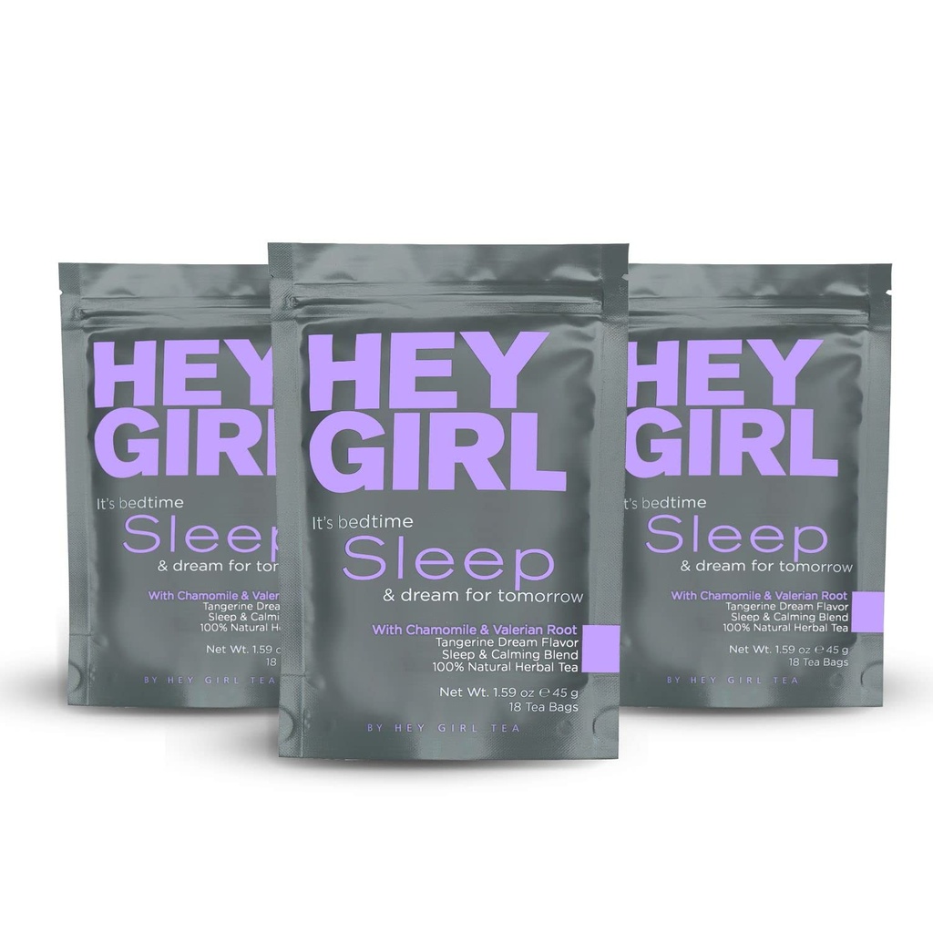 Hei Girl Ceai de somn - Saci de ceai naturale din plante cu mușețel, Floare de pasiune, Root Valerian, Lemon Bals - Calmant, Relaxare Adulți Ceai de noapte somnoros - Cadouri de relaxare pentru femei 3 pachete