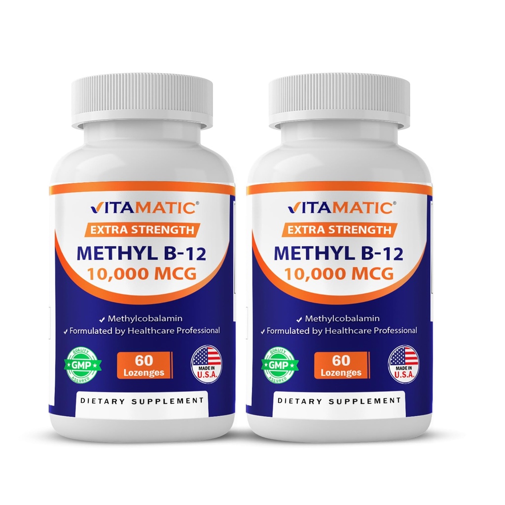 Vitamatic metil vitamina B12 (Metilcobalamină) 10000 mcg (10 mg) 60 Lozenges - Superior Source of Vitamin B12 (2 Package)