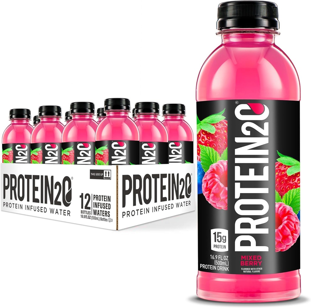 Protein2o 15g Izolat de proteine Whey Infuzat de apă Plus Electroliti, Sugar gratuit Sport băutură, gata de băut, Gluten gratuit, Lactoză fără, mixt Berry, 16.9 fl oz flacon (12 Conte)