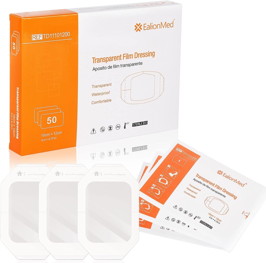 EalionMed Dressing Transparent, Bandaj Răni, Patch adeziv, 4' x 4.75', 50 Pack, Clear, Respirabil, Confortabil, Shield dus, Bandaj Tattoo