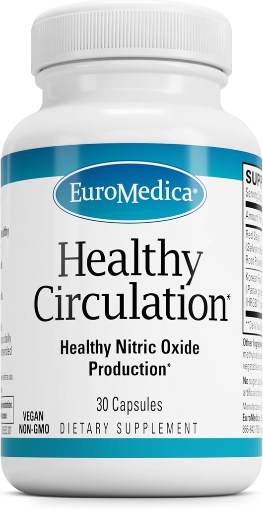 EuroMedica Circulaţie sănătoasă - Supliment alimentar pentru suport de circulaţie sănătos - flux sanguin sănătos şi ajutor pentru funcţia cardiacă - Capsule non-GMO & Vegan - 30 capsule (30 Servings)