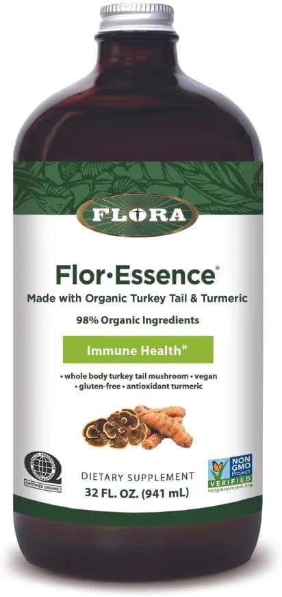 Flora Health Flora-Essence with Turmeric Curcan Tail & Turmeric, Rich in Polysaccharides, 35+ Compounduri fenolice cu antioxidanti si Suport Imunity, 32-fl. oz. Flacon de sticlă
