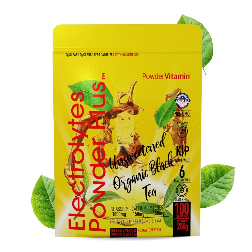 PulbereVitamina Electroliti pulbere Plus (100 serviri) Neîndulcit Ceai negru Electrolit pulbere Keto,SugarFree,Pink Himalayan sare,1000mgPotasium,150mgCalcium,150mgMagnesium,Hydration pulbere NO STEVAIA