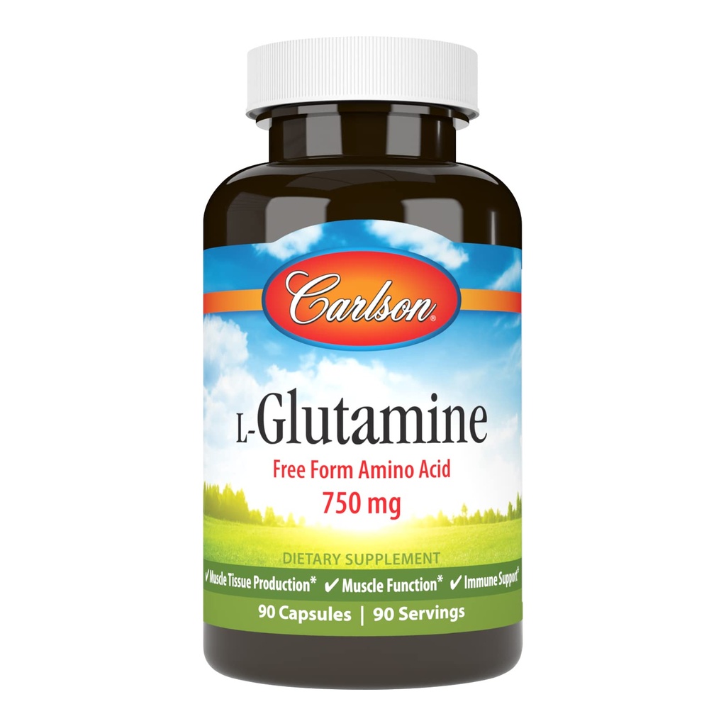 Carlson - L-glutamină, Aminoacid Free-Form, 750 mg, Producţia de ţesut muscular, 90 capsule