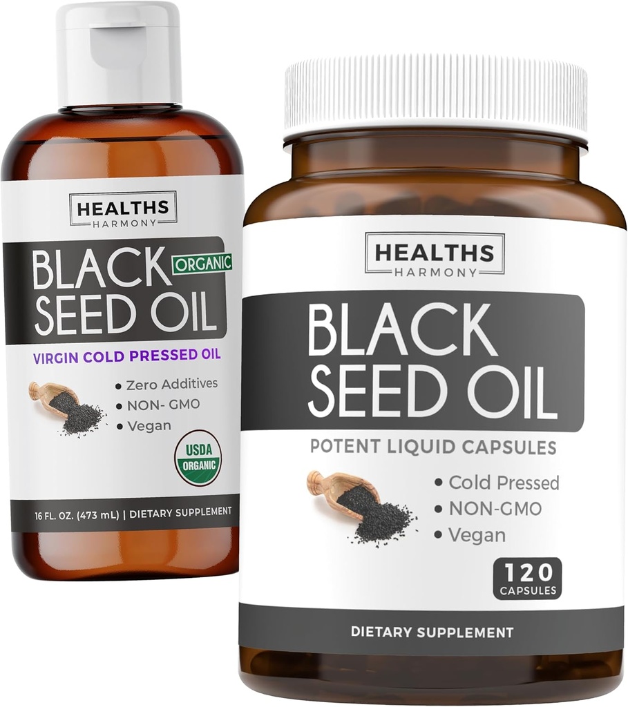 Black Seed Oil Liquid & Soft-Gels (2-Month Supply) Black Seed Oil Liquid & Capsule Combo (16fl.oz & 120 Soft-Gel Capsule) 100% Premium Cold-Pressed Nigella Sativa Black Cumin Seed Oil (Non-GMO)