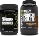 NutraBio Creatina Monohidrat, Nearomate, 300g și Whey Proteine Izolat, Ciocolata olandeză, Supliment Bundle - Energie musculară, Lean musculare creștere, recuperare și puterea