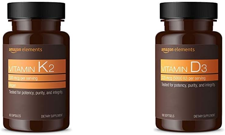 Elemente Vitamina K2 (100 mcg, 65 capsule) și vitamina D3 (5000 UI, 180 Softgels)
